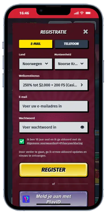 AllySpin Casino registratieformulier