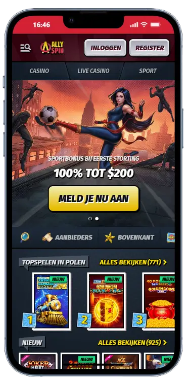AllySpin Casino mobiele homepage